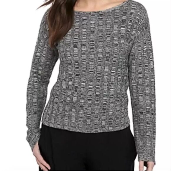 Eileen fisher silk linen open knit sweater gray black - Picture 1 of 5